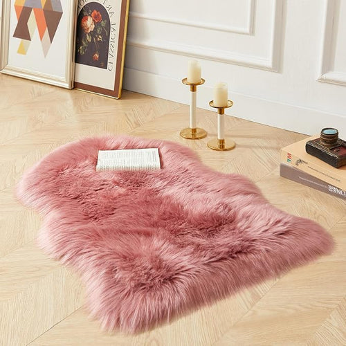 AMTOVO Faux Fur Rug, Blush Pink Small Area Rug, Fluffy Sheepskin Rug, Fuzzy - Image 2