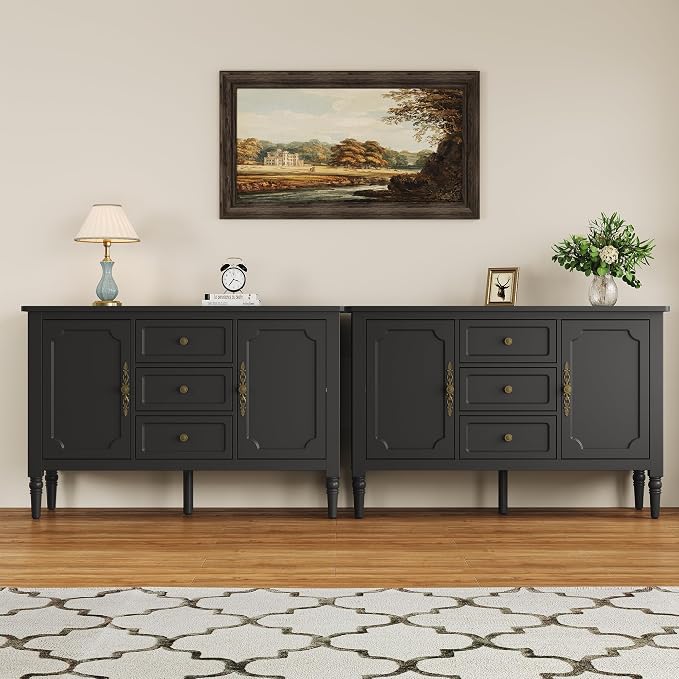 FansaFurn Black Storage Cabinet, Mid-Century Buffet Cabinet - Image 3