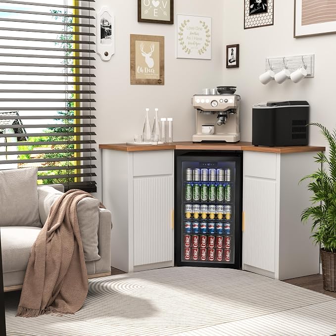 GDLF Corner Bar Cabinet with Fridge Space, Corner Coffee Bar Station with - Image 3