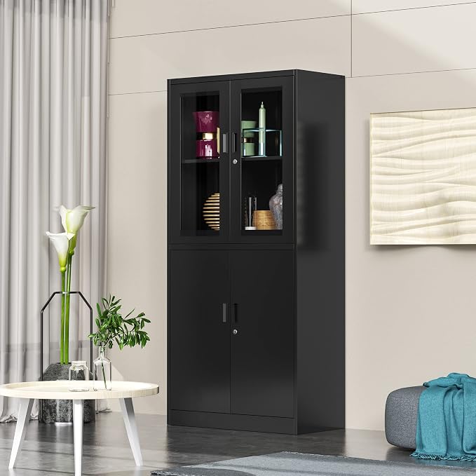71”H Display Cabinet with Adjustable Shelves, 4 Door Display Cabinets with - Image 6