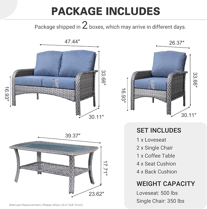 ovios 4-Piece Patio Furniture Set, Outdoor Wicker Sofa - Image 8