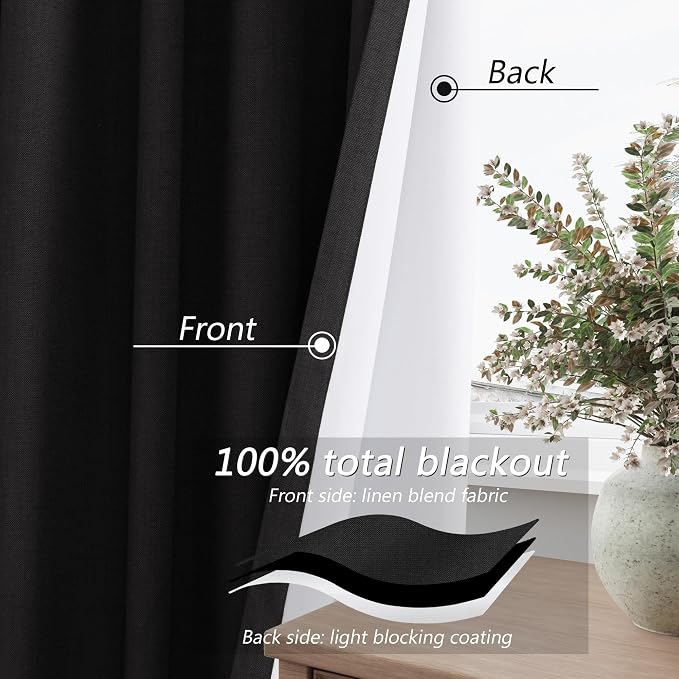 Guken Black 100% Blackout Curtains 120 Inch Length 2 Panels Set - Image 4