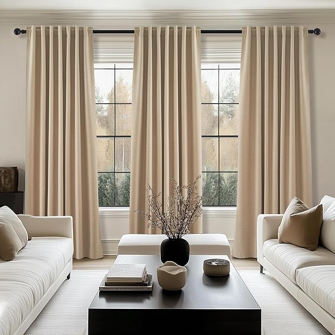 Topfinel Tan Blackout Curtains for Living Room 100 inch Long, Thick Linen Pinch - Image 7