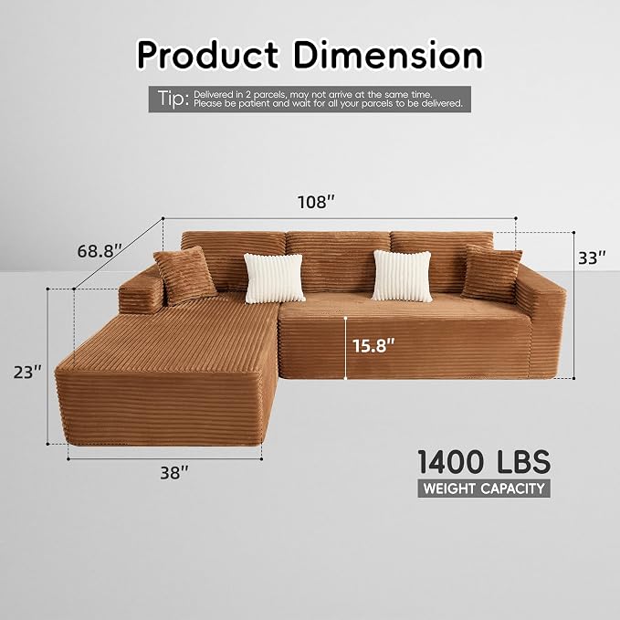 Opiesit 108" Boneless Couches for Living Room, Modular Sectional Sofa - Image 2