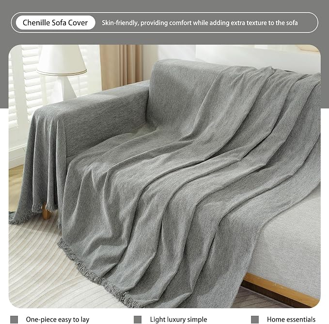DREAMINGO Modern Minimalism Light Grey Couch Cover Sectional Sofa Covers - Image 5