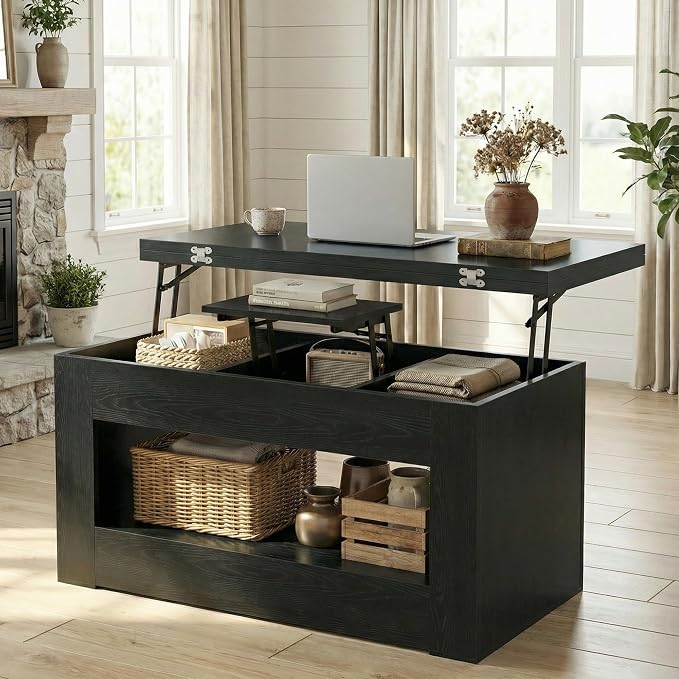 UNIQUITE 40" Lift Top Coffee Table, 4 in 1 Multi-Function Lift Coffee Tables - Image 8