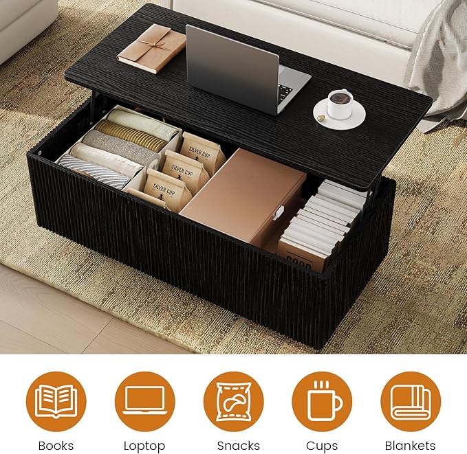 FABATO Mid Century Modern Coffee Table, Wooden Fluted Center Table - Image 6