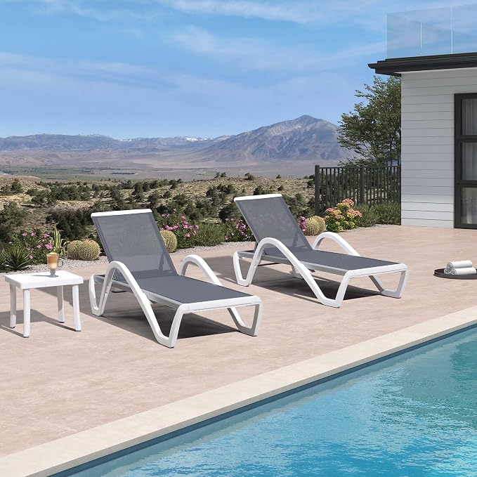 PURPLE LEAF Patio Chaise Lounge Chair Set of 3 Outside Aluminum Plastic - Image 2