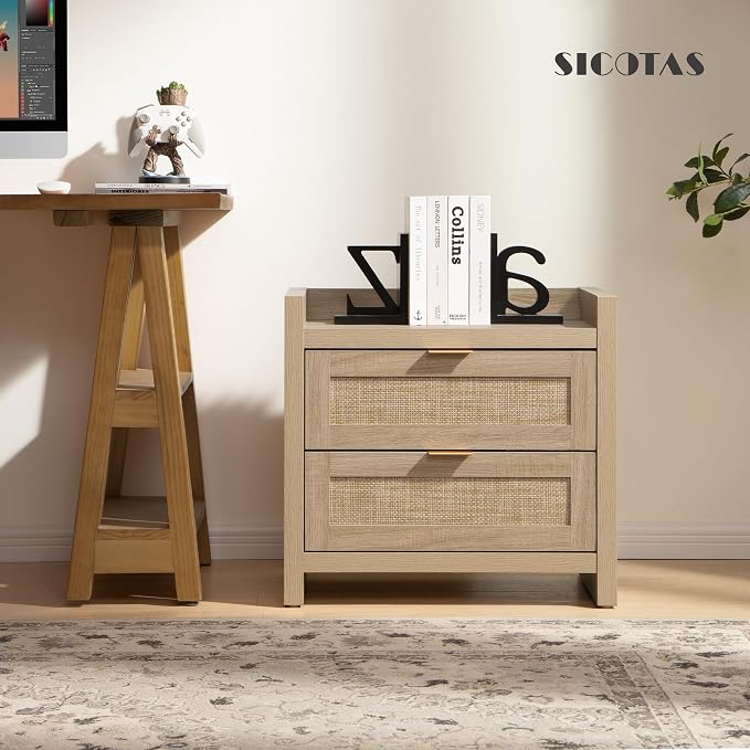 SICOTAS Rattan Nightstands Set of 2 Bedside Table - Image 9