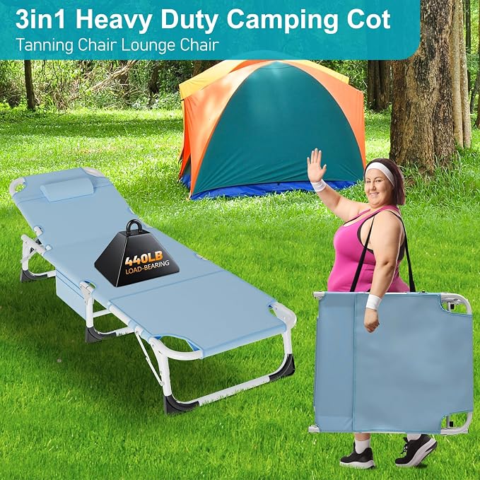 ABORON Oversized Folding Sun Tanning Chair, 3 in 1 Heavy Duty Chaise Lounge - Image 7