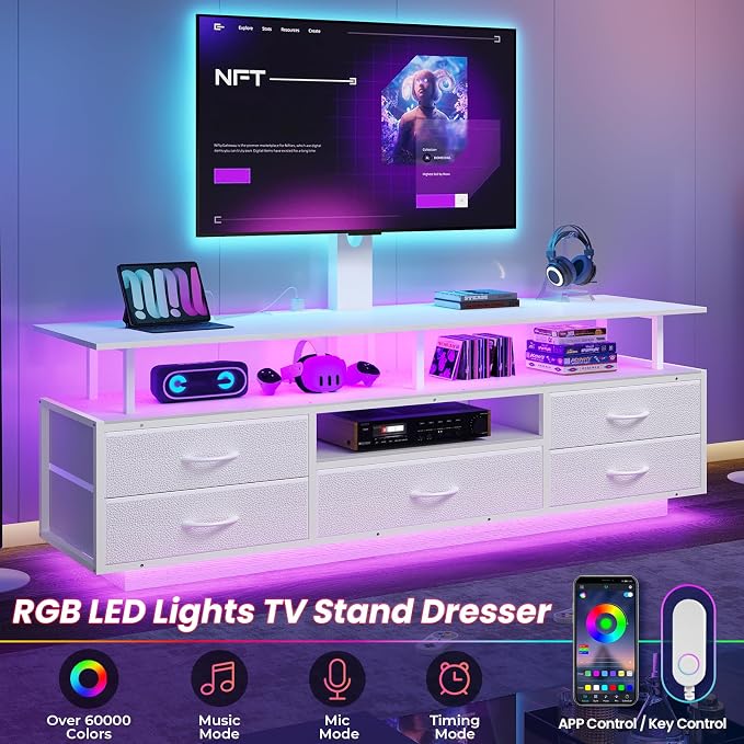 BTHFST TV Stand with Mount for 45/55/65/70 inch TVs, 51.2" LED TV Stand with - Image 3