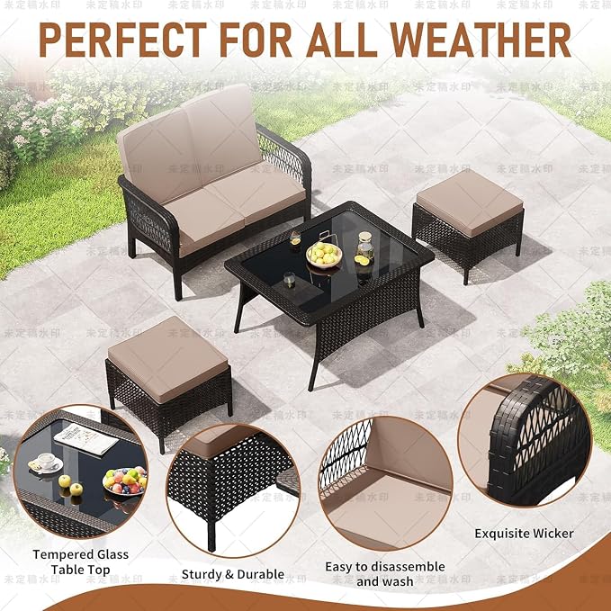 LEVELEVE Patio Furniture Set Outdoor Rattan Chair Wicker Sofa Garden - Image 4