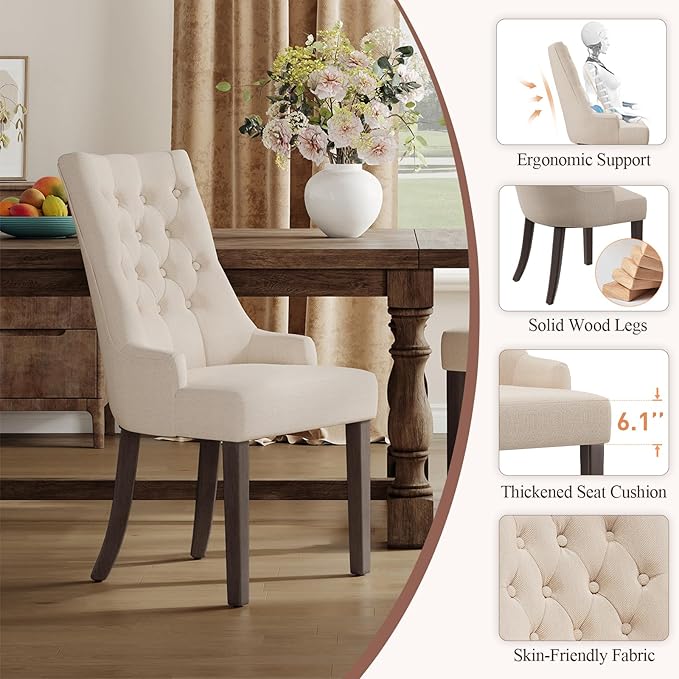 COLAMY Fabric Side Dining Chairs Set of 4, Wingback Upholstered Dining Room - Image 4