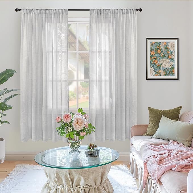 BGment Light Grey Linen Semi Sheer Curtains - Image 2