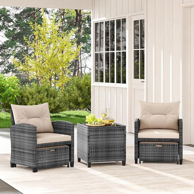 Tangkula 5 Pieces Patio Conversation Set, PE Wicker Rattan Outdoor Furniture Set - Image 3