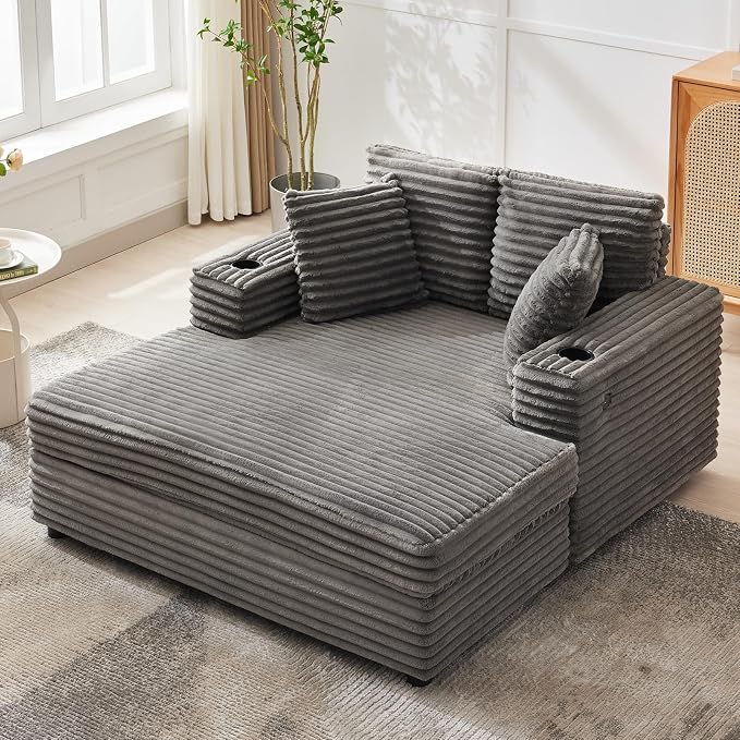 IDEALHOUSE 60" Oversized Chaise Lounge Chair Indoor, Comfy Corduroy Lounge Sofa by IDEALHOUSE