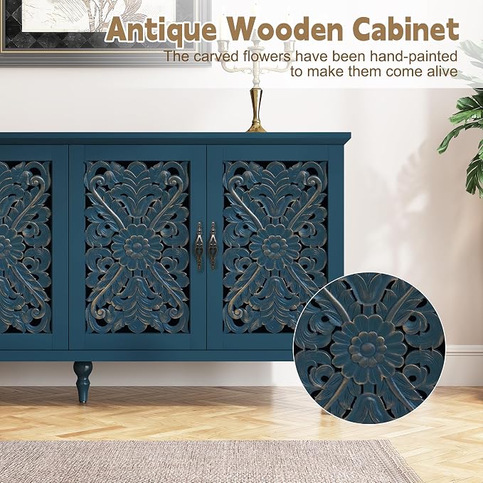 ARTPOWER 61.8" Hollow Carved Wood Accent Cabinet - Image 8