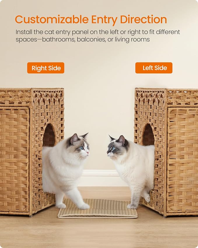 Feandrea Cat Litter Box Enclosure, Handwoven Rattan Hidden Litter Box Furniture - Image 5