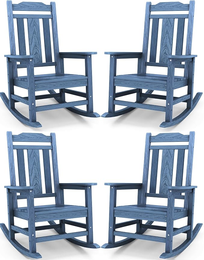 SERWALL Oversized Outdoor Rocking Chair Set of 4, All Weather Patio Rocking by SERWALL