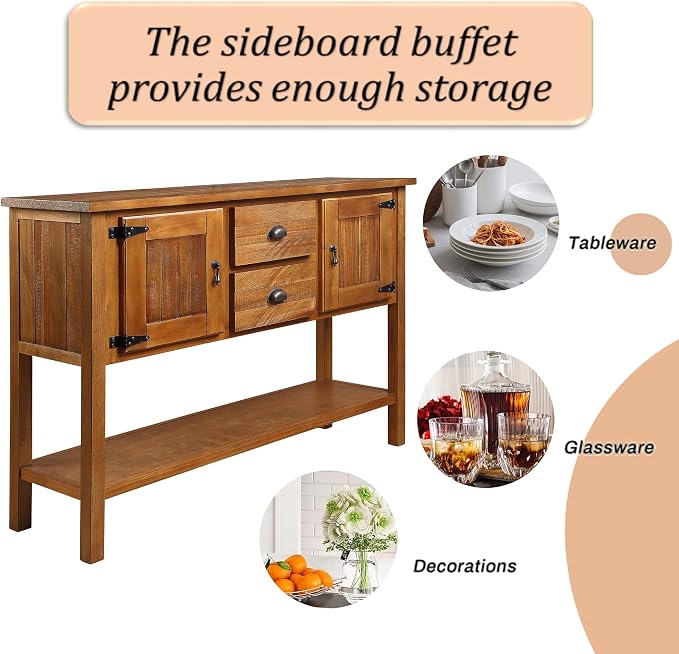 46" Solid Wood Buffet Sideboard, Farmhouse Console Table - Image 6
