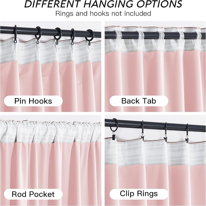 RYB HOME Pink Velvet Curtains 84 inches, Back Tab Soft Fabric Room Darkening - Image 8