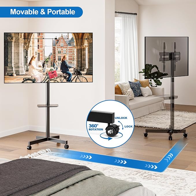 Mobile TV Stand for 23-65 Inch LCD LED Flat/Curved Panel Screen TVs, Height - Image 7