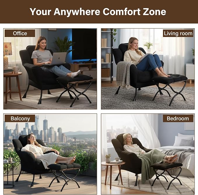 Welnow Lazy Chair with Ottoman, Modern Accent Chair with Armrests and a Side - Image 7