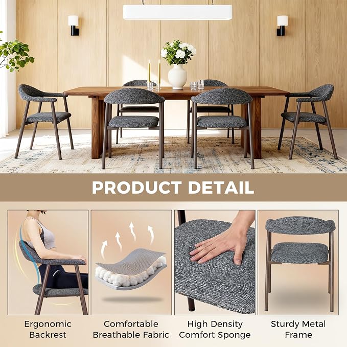 DUMOS Dining Chairs Set of 4, Linen Fabric Upholstered Kitchen Side Chairs - Image 3