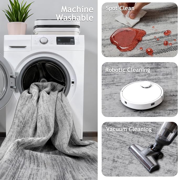 5x7 Area Rugs - Ultra-Thin Washble Rugs, Non-Slip Low Pile Abstract Print Rugs - Image 3