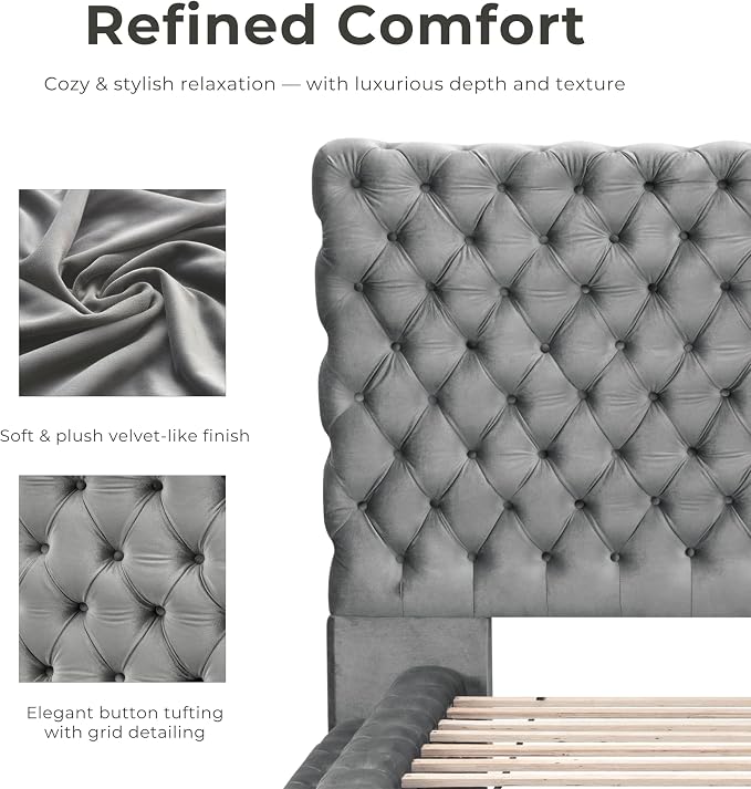 Furniture of America Sable Fabric Upholstered Step Up Queen-Size Platform Bed - Image 6