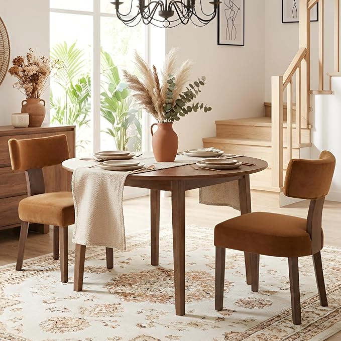 HNY Mid Century Modern Dining Chairs, Velvet Fabric Farmhouse Upholstered and by HNY