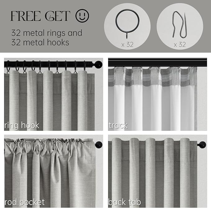 Topfinel Frost Grey Linen Curtains 84 Inches Long 2 Panels Set - Image 3