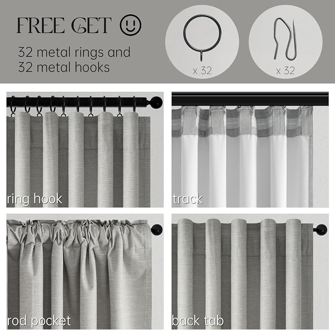 Frost Grey Blackout Linen Curtains 96 Inches Long 2 Panels - Image 6