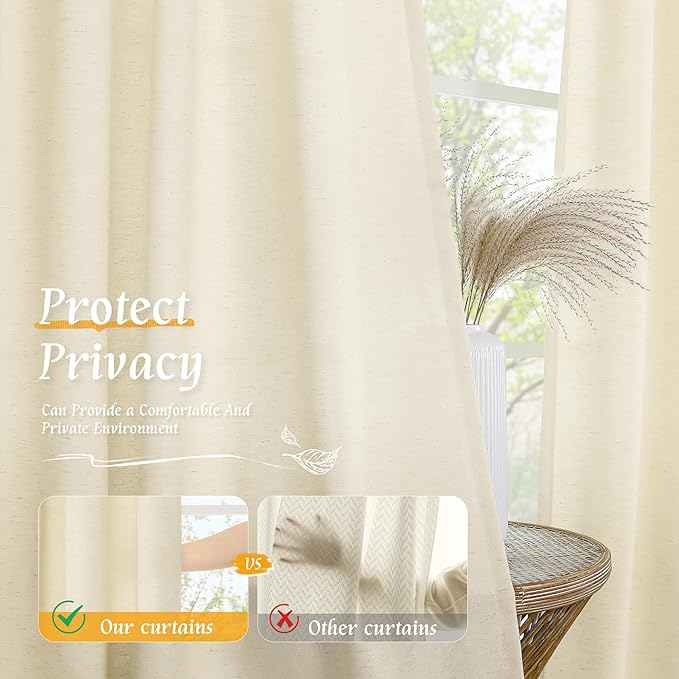 LAMIT Light Beige Linen Textured Curtains 63 inch Length - Image 5