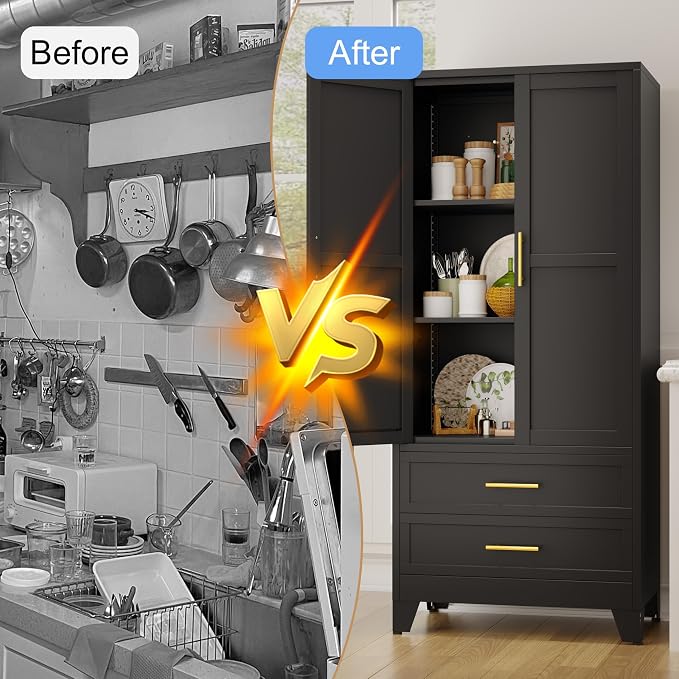 erosoei 71" H Metal Pantry Storage Cabinet, Office File Cabinets - Image 6