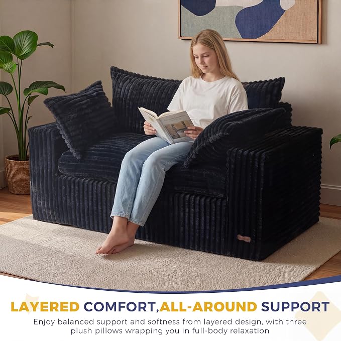 MAXYOYO 59" Bean Bag Sofa Couch, Loveseat Boneless Couch in a Box, Upholstered - Image 3