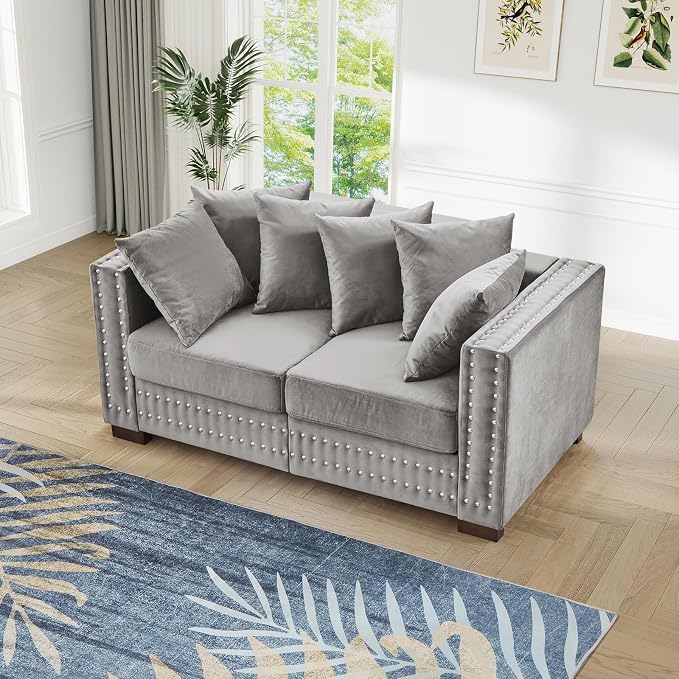 60.5"W Loveseat Sofa, Velvet Mid Century Modern Couch - Image 9