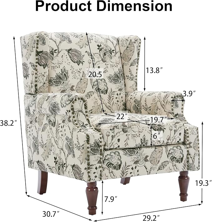 Pia Ricco Set of 2 Floral Accent Chairs, High Back Upholstered Armchairs - Image 2