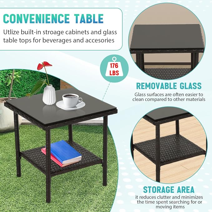 FDW 3 Piece Bistro Conversation Set Patio Brown Wicker Chairs Furniture Outdoor - Image 5