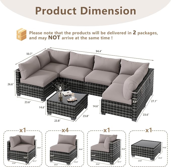 LOUVIXA 7 Piece Outdoor Patio Furniture Set, Outdoor Sectional Sofa, Wicker - Image 2