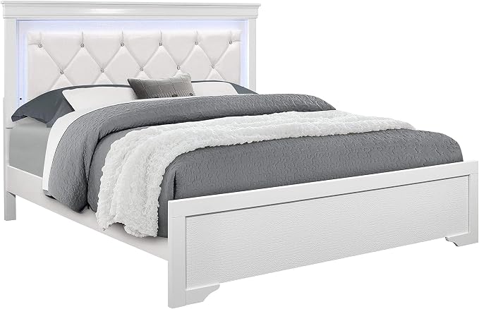 Overstock Global Furniture USA Pompei Metallic White Queen Bed w/LED Light - Image 3