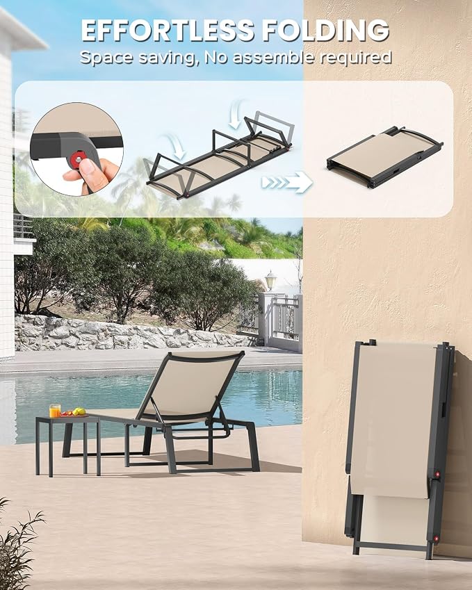 Aluminum Chaise Lounge Chair Outdoor, Foldable& No Assembly Patio Pool Lounge - Image 4