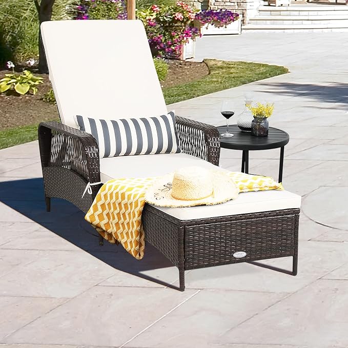 COSTWAY PE Rattan Chaise Lounge Chair, 6 Gear Adjustable Recliner - Image 7