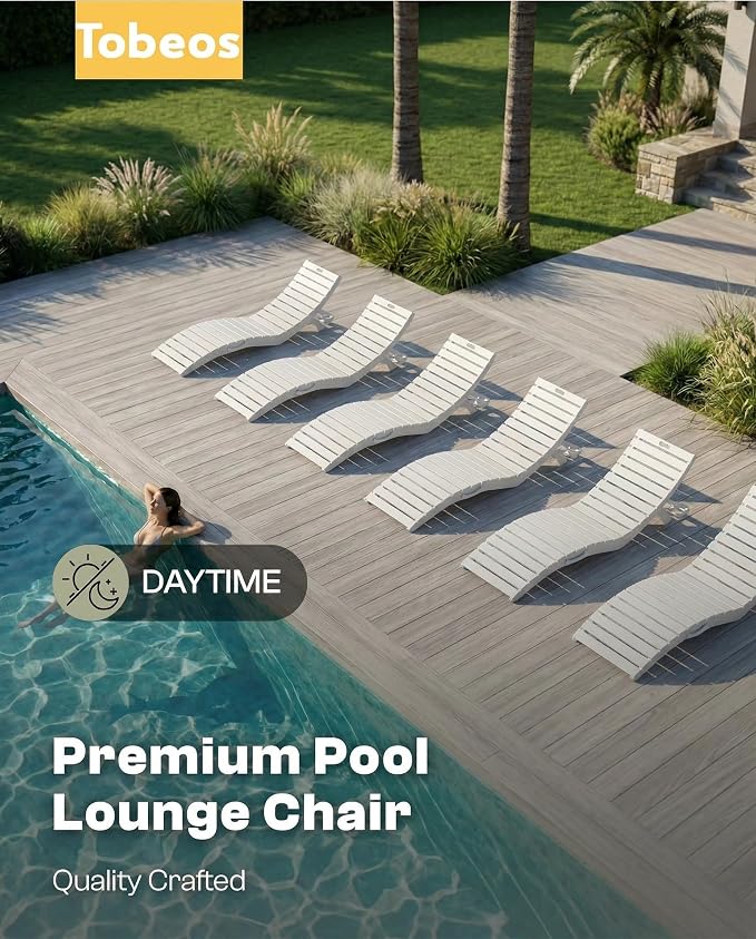 Folding HDPE Pool Lounge Chairs Set of 6, Pre-Assembled Outdoor Chaise Lounge - Image 9
