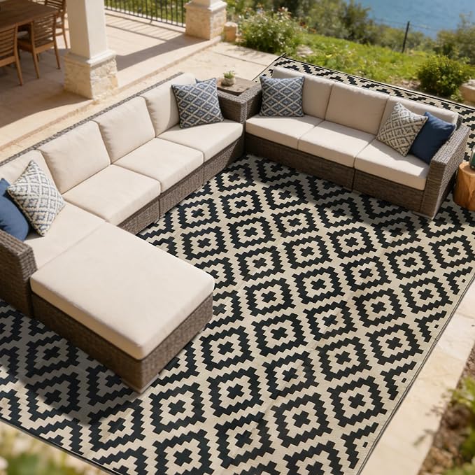 SAND MINE Waterproof Outdoor Rug 10x20 ft, Plastic Reversible Rug, Modern Area by SANDMIND