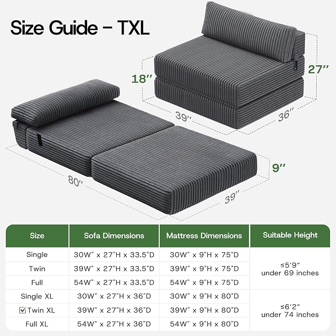 Convertible 4-in-1 Folding Sofa Bed Boneless Sleeper Chair Couch Foldable - Image 2