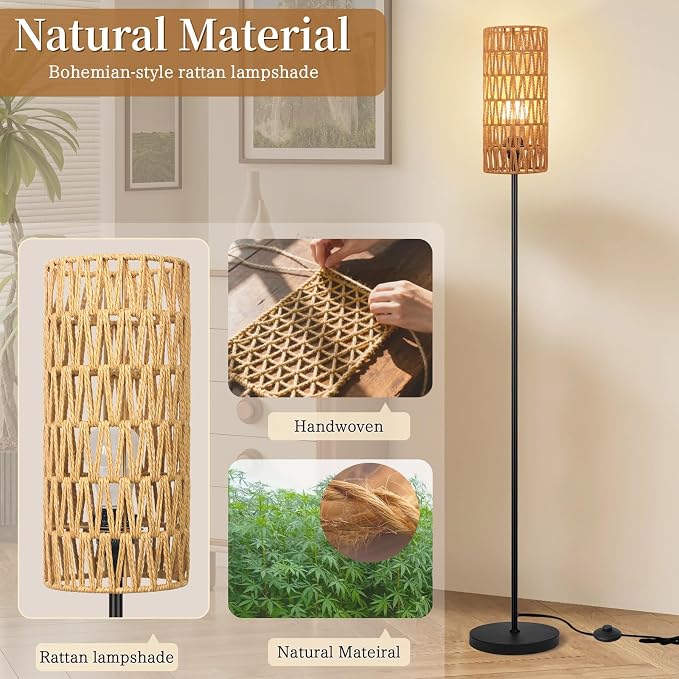 Ruiever Floor Lamp for Living Room, Farmhouse Rattan Floor lamp, Modern - Image 9