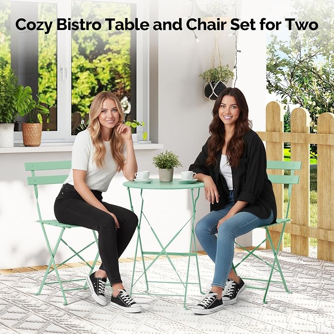 VINGLI Outdoor Folding Bistro Table and Chairs Set of 2, 3-Piece Bistro Set - Image 5