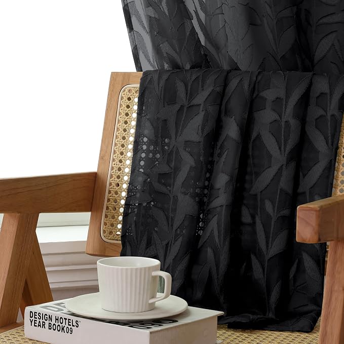 Lecloud Leia Living Room Black Sheer Curtains 72 Inch Length 2 Panels, Airy & - Image 8