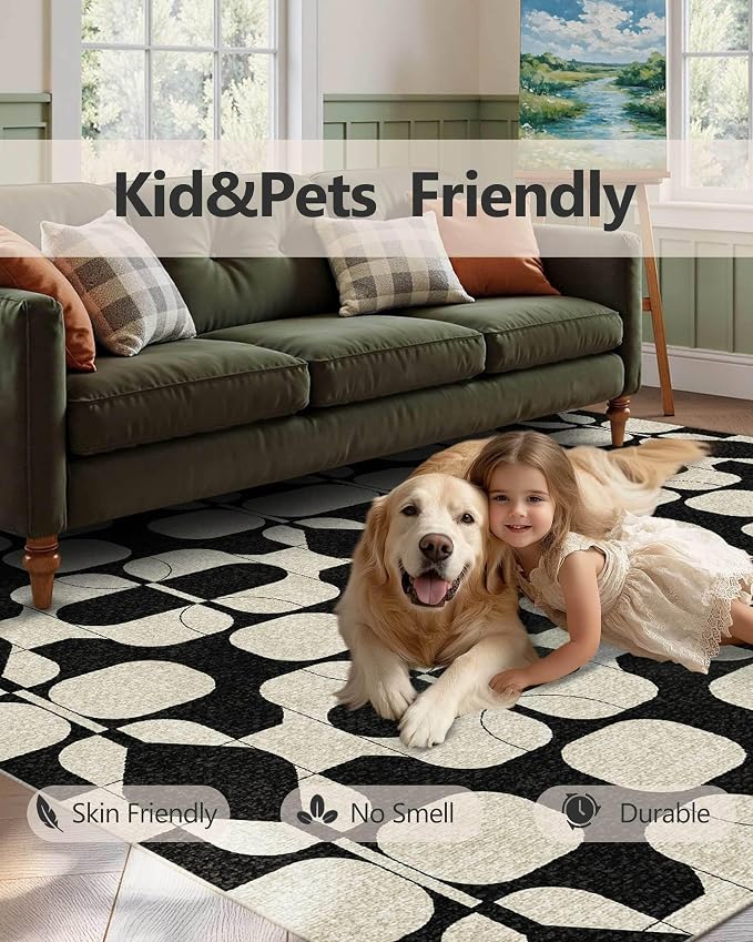 Latte&Fog 5x7 Area Rugs for Living Room Bedroom, Boho Non Slip Low Pile Carpet - Image 8